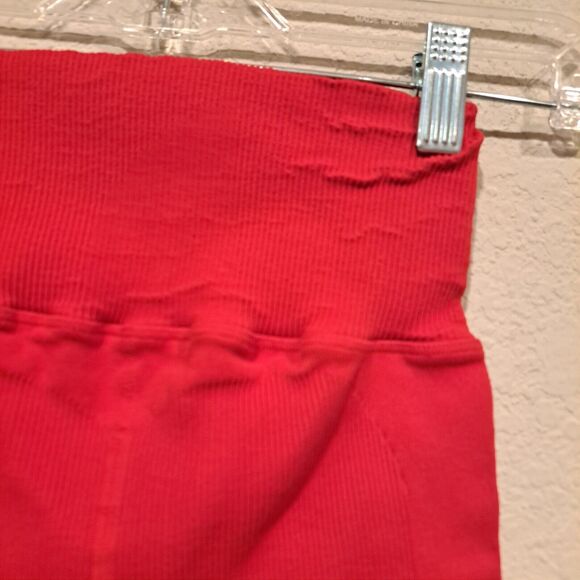 Free People FP Movement Athletic Bike Shorts Ribbed Red Activewear XS/Small - Picture 3 of 5